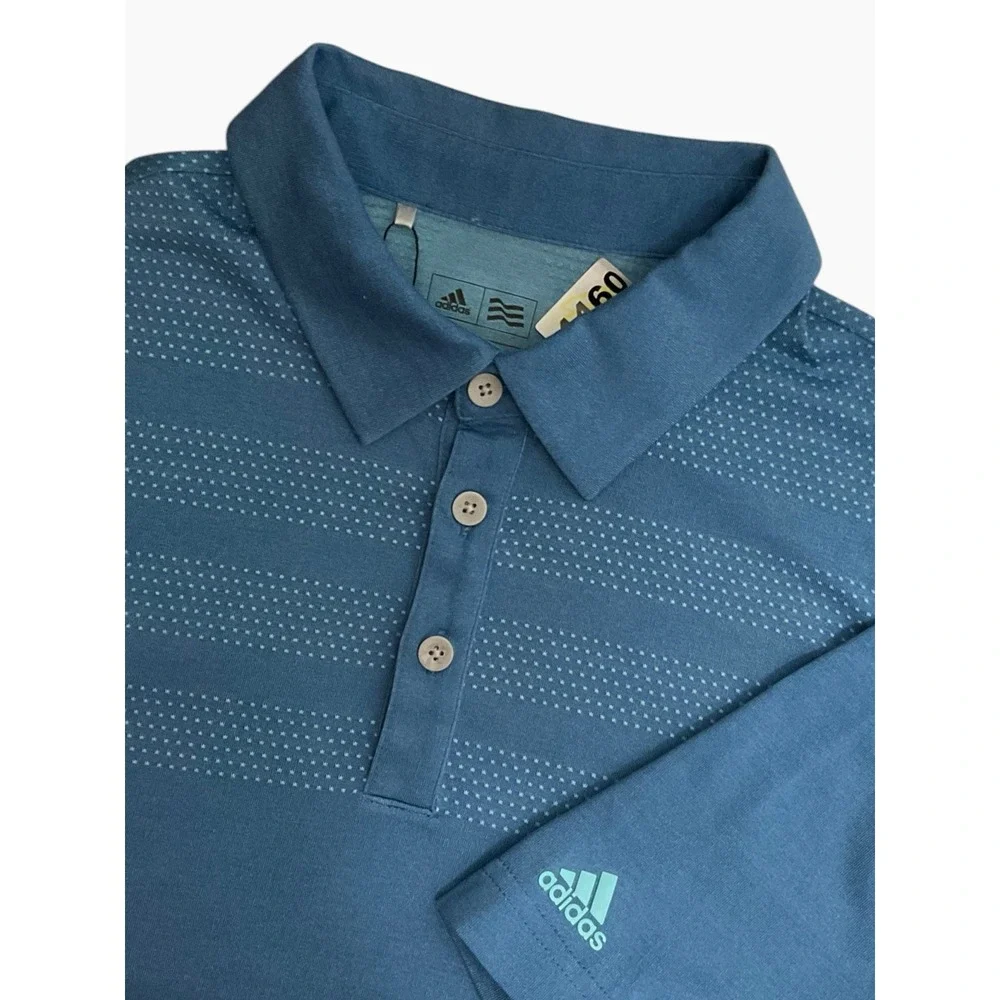 Adidas Polo Shirt Mens L Large Celestial Blue Climacool 3 Stripes Golfing Golf